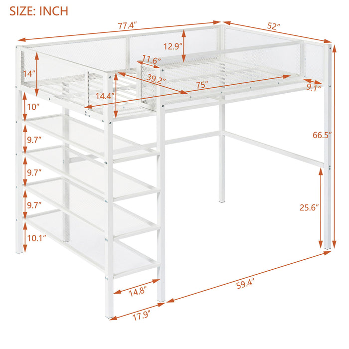 Loft Bed With 4 Tier Shelves And Storage