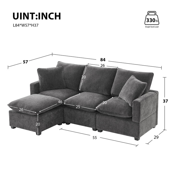 84 X 57" Modern Modular Sofa, 4 Seat Chenille Sectional Couch Set With 2 Pillows Included, Freely Combinable Indoor Funiture For Living Room, Apartment, Office, 2 Colors