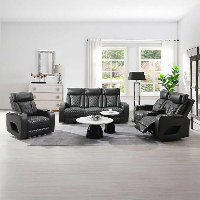 Taddeo - Power Motion Sofa With Power Headrest, USB, Wireless Charger, LED & Reading Light - Dark Gray