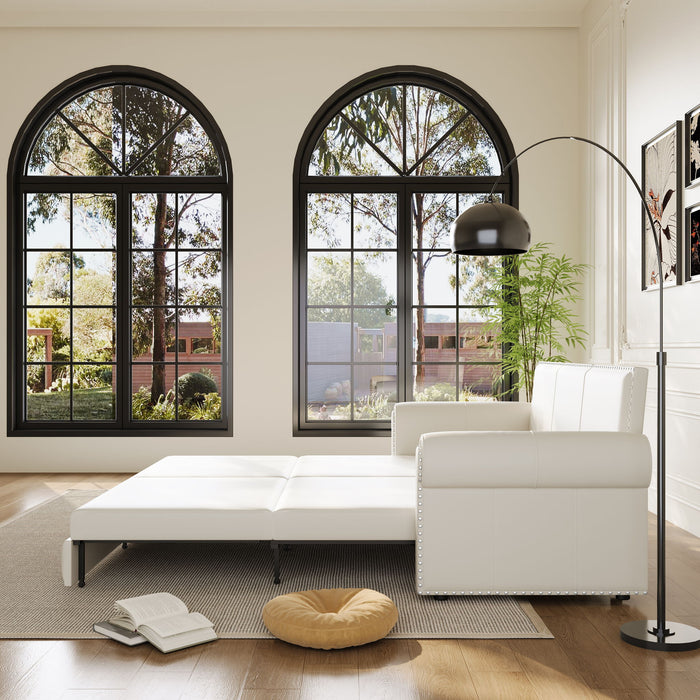 3 In 1 Convertible Sleeper Sofa With Nailhead Trim & Rolled Arm