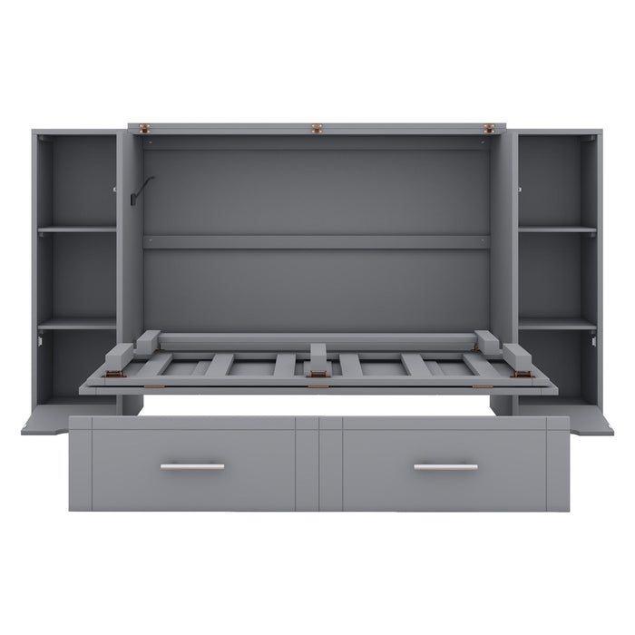 Murphy Bed With Shelves, Drawers And USB Ports