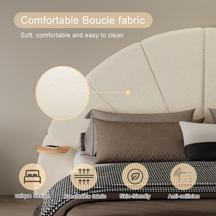 Queen Arched Bed With Small Table, Floor Standing Design - Beige