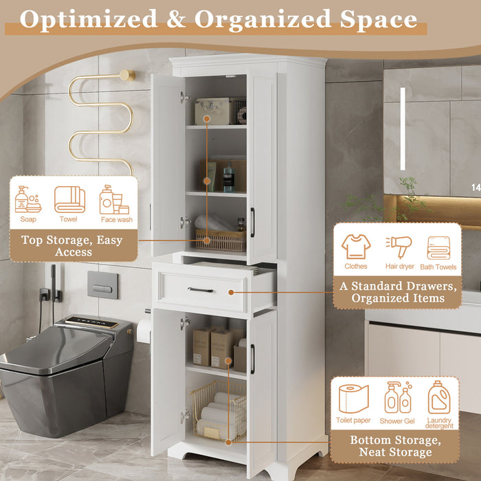 Freestanding Bathroom Vanity, Elegant Design With 4 Doors & 1 Drawer, Adjustable Shelves, Damping Hinges - White