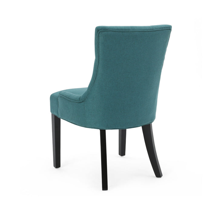 Dining Chair (Set of 2) With Upholstered Diamond Tufting And Espresso Birch Legs - Teal