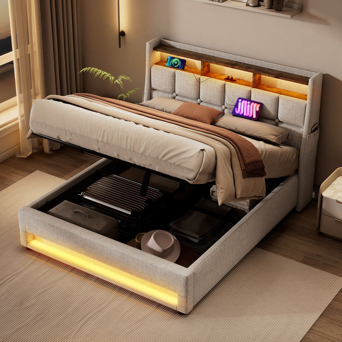 Upholstered Platform Bed With A Hydraulic Storage System, LED And USB Charging (Without Mattress)