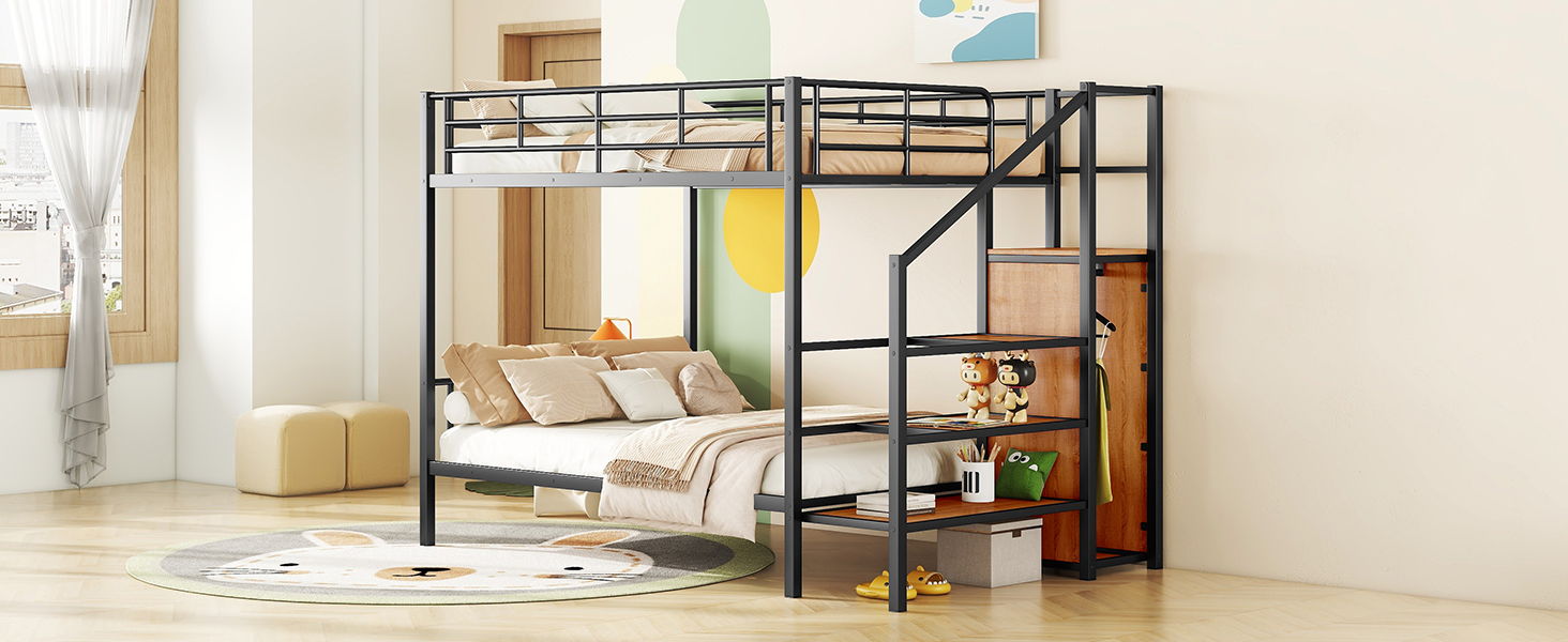 Bunk Bed With Lateral Storage Ladder And Wardrobe