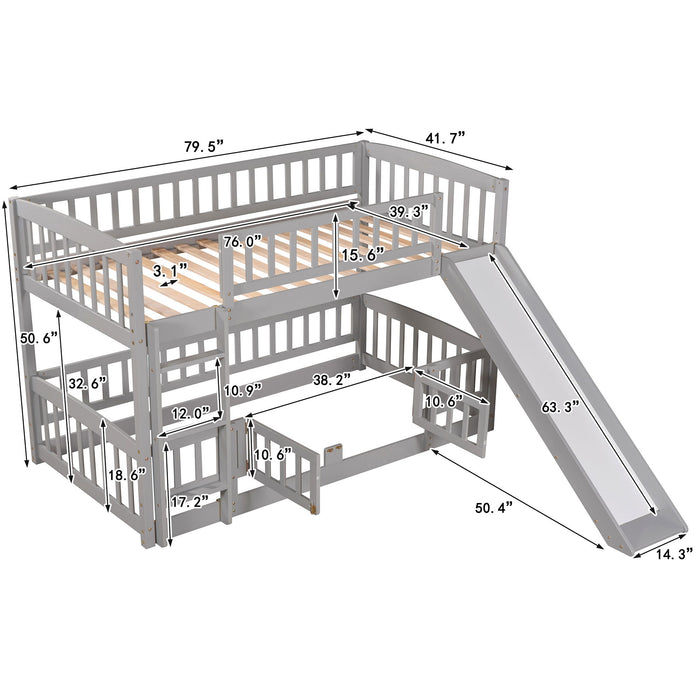 Low Bunk Bed With Slide, Fence And Ladder