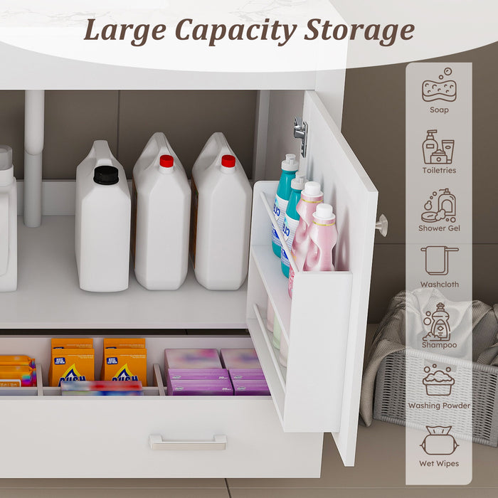 43" Bathroom Vanity With Artificial Marble Carrara Top Set, Multi Functional Bathroom Cabinet With Doors And Drawer - White