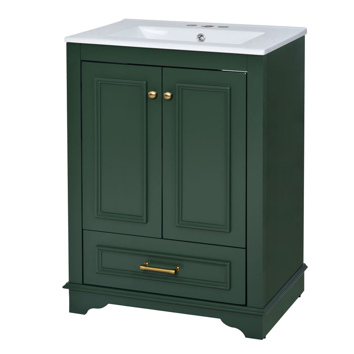 Bathroom Vanity With Ceramic Sink Combo, Modern Freestanding Storage Cabinet With Silver Handles