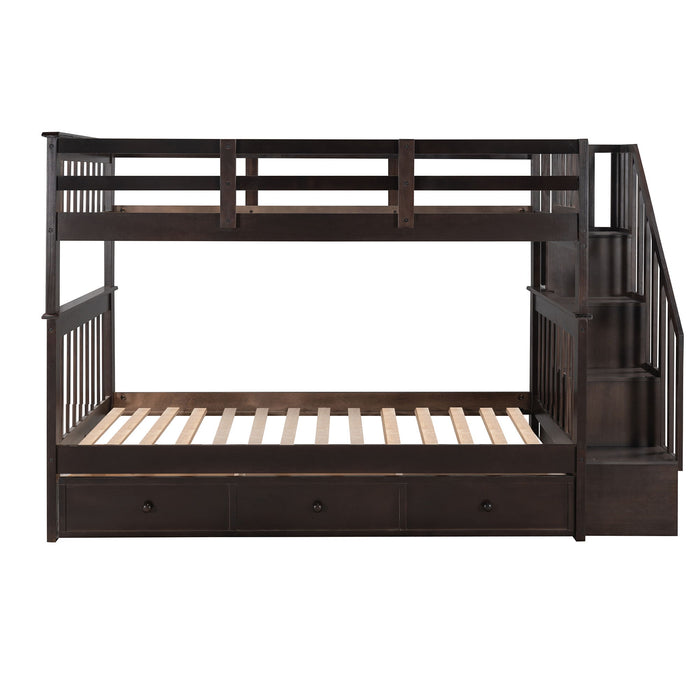 Stairway Bunk Bed With Storage And Guard Rail For Bedroom