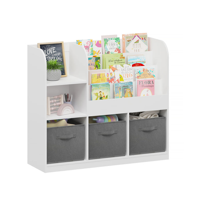 Bookcase And Bookshelf With 3 Collapsible Drawers, Multifunctional Display Stand