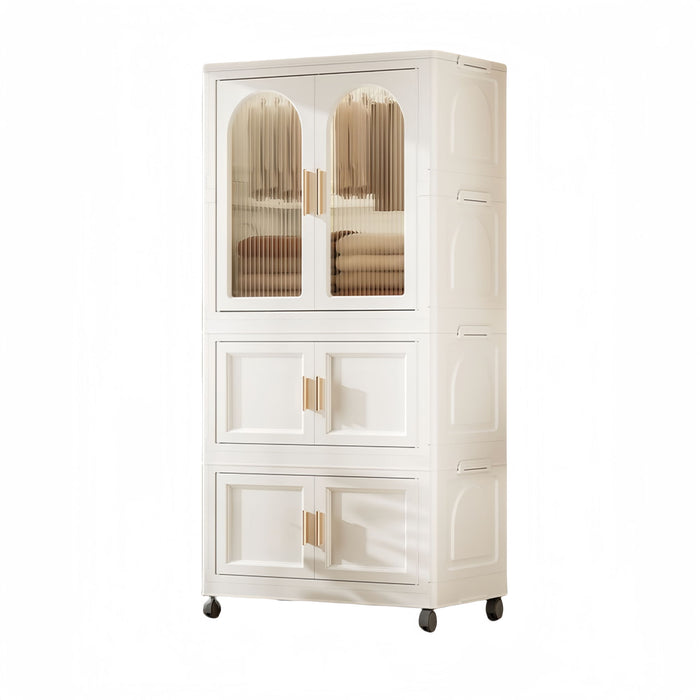 Folding Wardrobe Cabinet With Magnetic Doors, Wheels And Hangers