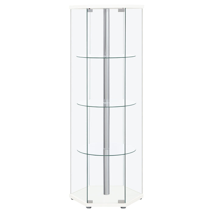 Zahavah 4-shelf Hexagonal Clear Glass Curio Cabinet White