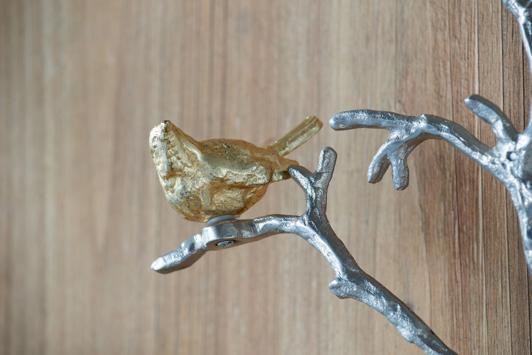 Metal Branch Wall Sculptures With Bird Accents (Set of 2) - Silver Multi