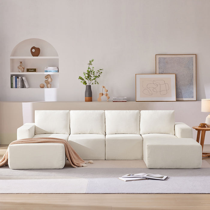 Modular U Shaped Sectional With Ottomans, Luxury Cloud Floor Couch With Deep Seat Fully Compressed Upholstered Sofa