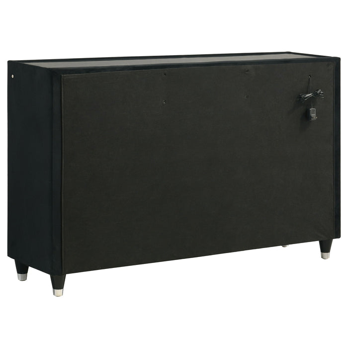Ravenne 6-drawer Velvet Upholstered LED Dresser Cabinet Black