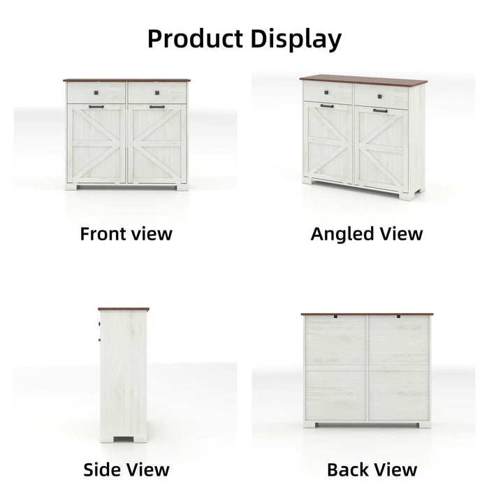 Double Tilt Out Trash Cabinet With Hideaway Drawer And Barn Door Style