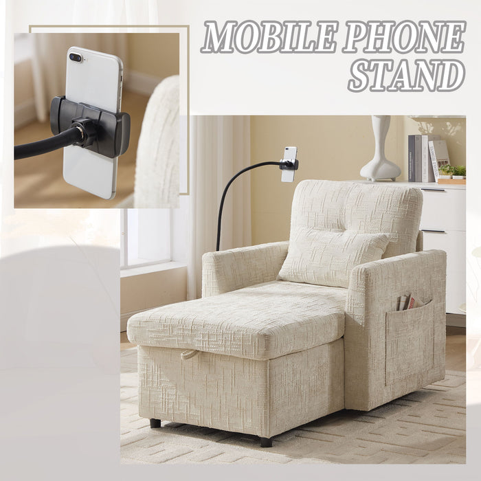 Multifunctional Chenille Recliner Sofa With Storage And Phone Bracket