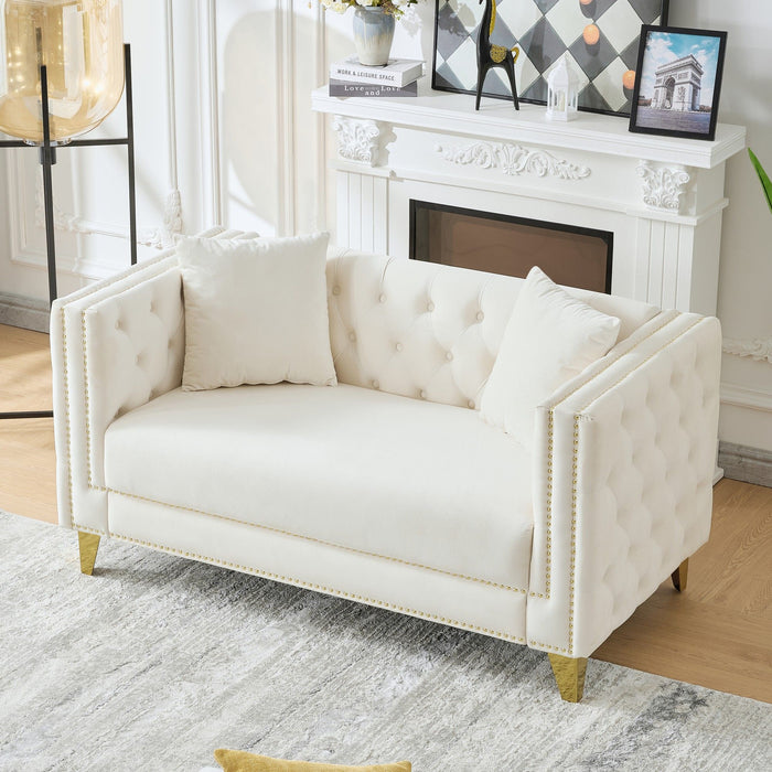 2 Seater Deep Seat Sofa With Button Nailhead, Square Arm