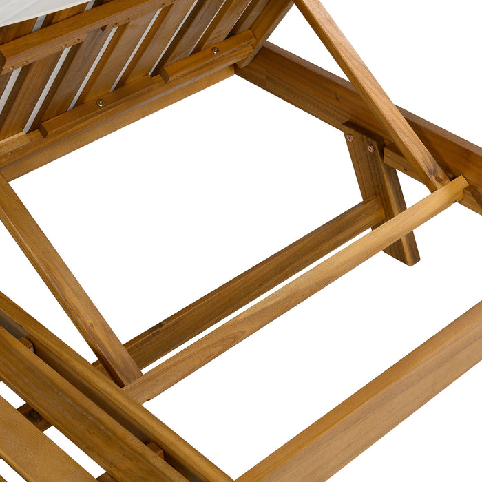 Acacia Wood Lounge Chaise Set With Headrest And Water Resistant Cushions - Beige