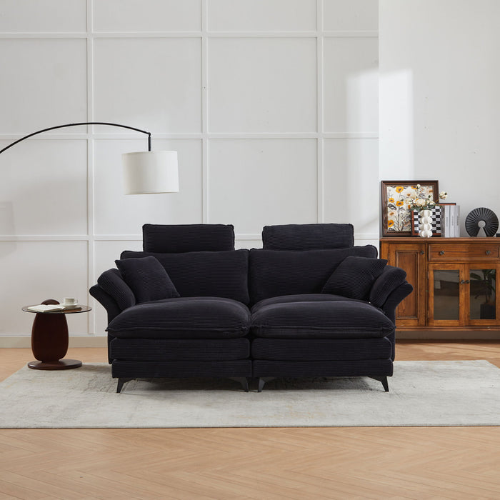 Modern Corduroy Deep Seat Sectional Sofa With Ottoman