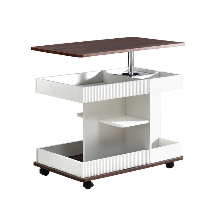 Adjustable End Table With Wheels, 360°Rotating Top And Storage Space