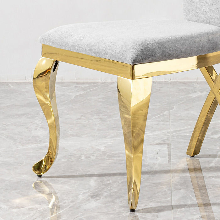 Gorgeous Streamlined High Back Fabric Stainless Steel Dining Chair (Set of 2) - Gold / Gray