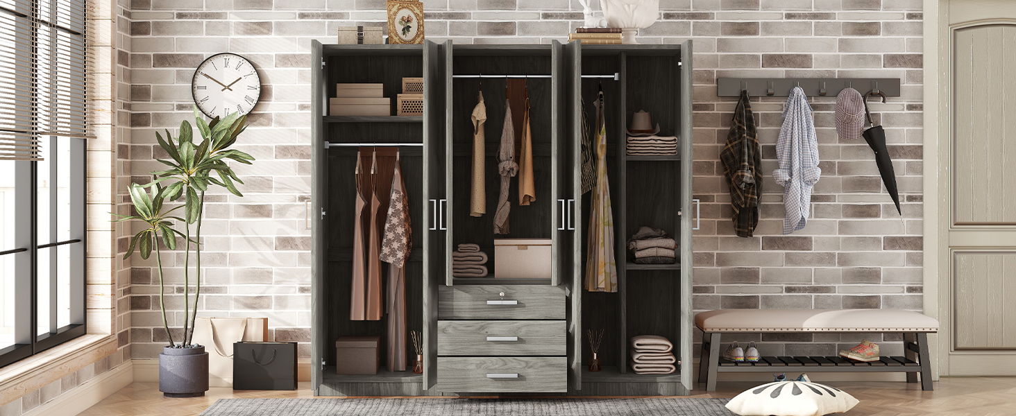 6 Doors Wardrobe Storage For Bedroom, With Big Drawers