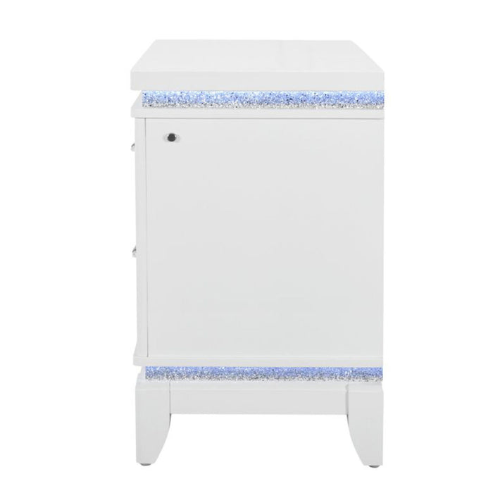 Adalid - Nightstand With Glittered Drawer Front And LED Lighting - White