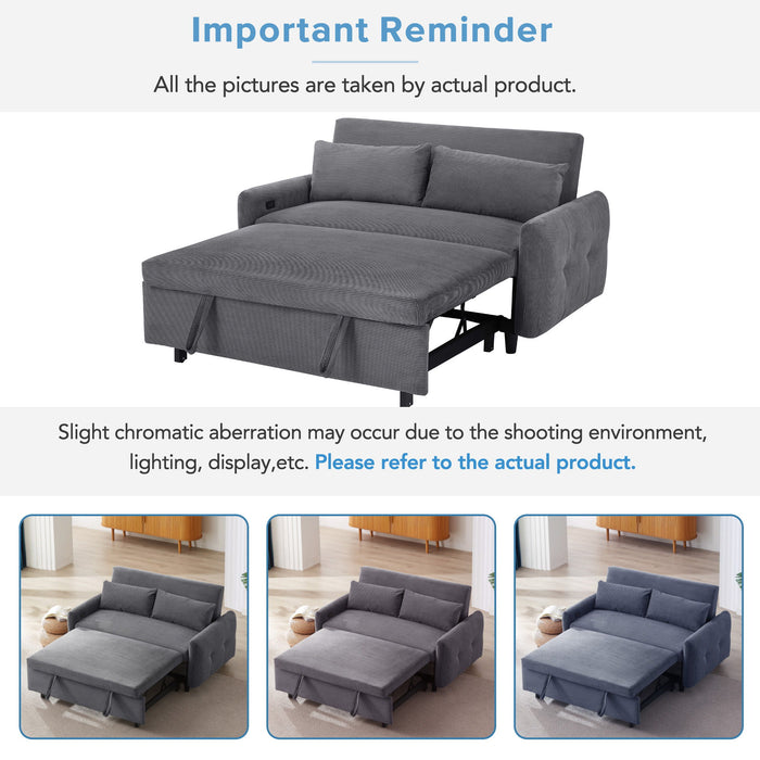 Pull-Out 2 Seat Modern Sleeper Sofa With 2 Throw Pillows And USB Ports