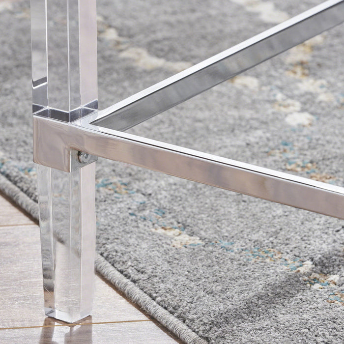 Ultra Modern Rectangle Coffee Table With Tempered Glass Surface - Clear