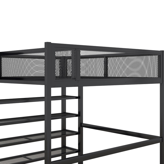 Loft Bed With 4 Tier Shelves And Storage