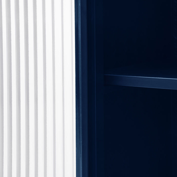 2 Doors Metal Storage Cabinet Display Cabinet With Glass Doors Metal Kitchen Sideboard Buffet Cabinet Glass Storage Cabinet For Dining Room Living Room Bedroom - Dark Blue