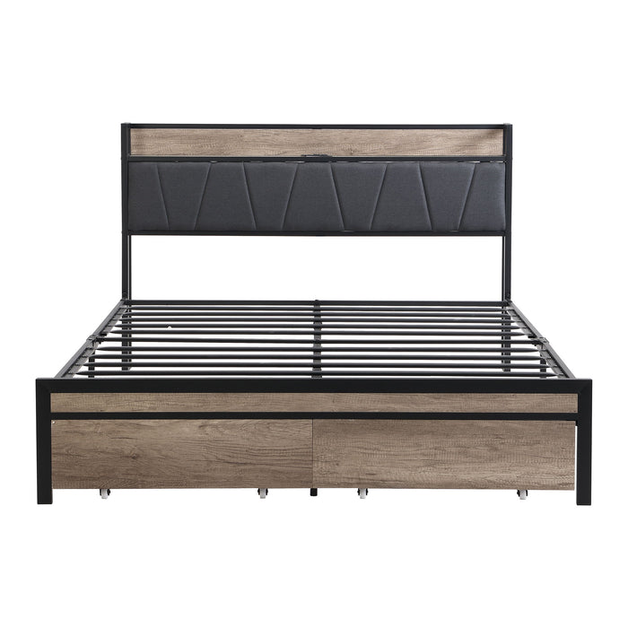 Modern Platform Bed Frame With Upholstered Storage Headboard, USB Ports