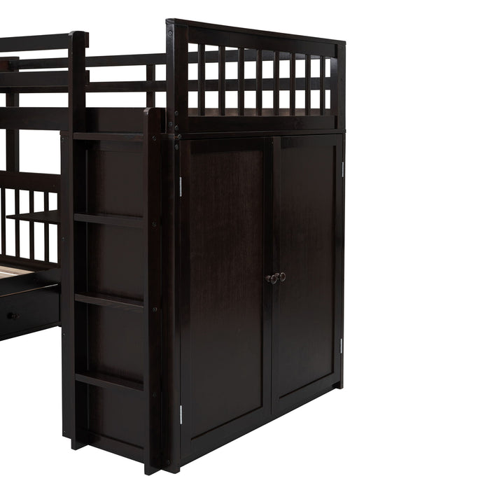 L Shaped Bunk Bed With 3 Drawers, Portable Desk And Wardrobe