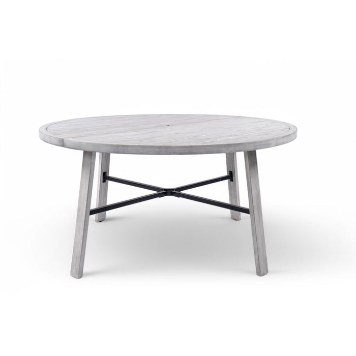 Outdoor Wooden Dinning Set With An Umbrella Hole And Removable Cushions For Patio