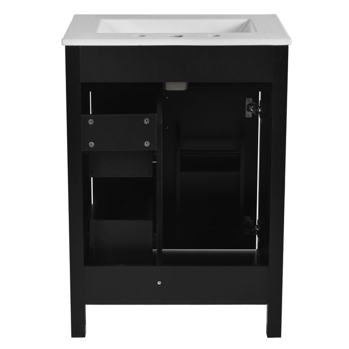 Elegant Bathroom Vanity With Ceramic Sink, Soft Close Doors And Drawers, Double Storage Racks