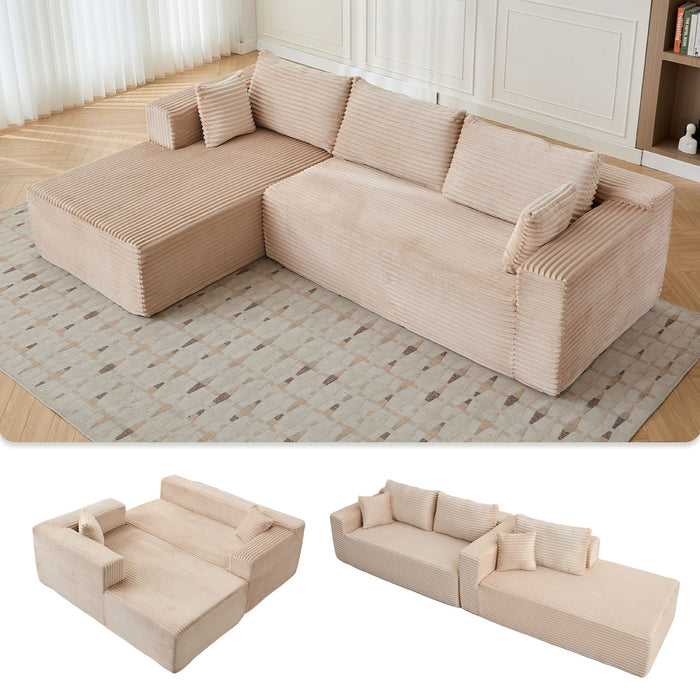 Compression Sectional Couch With Comfy Chaise, Boneless L Shape Sofa With Deep Seat