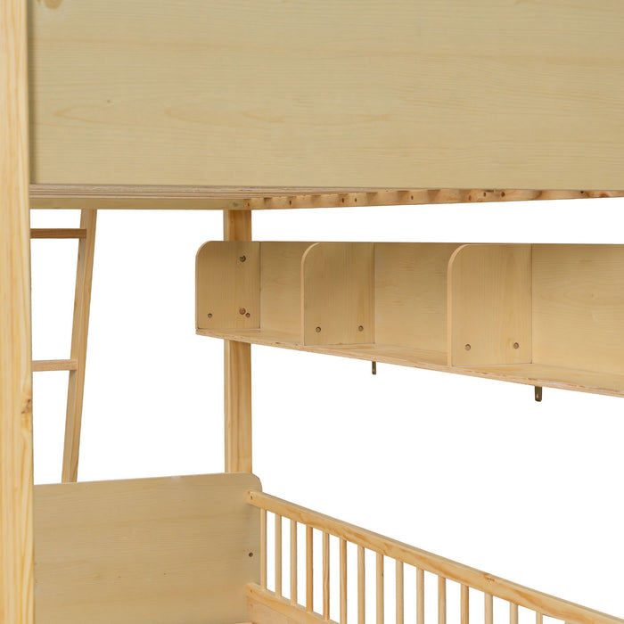 Bunk Bed With 3 Storage Shelves, Adjustable Ladder Left Or Right