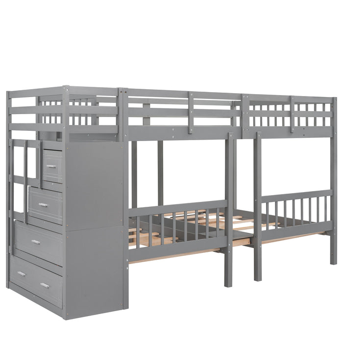 Multifunctional Triple Bunk Bed With Drawers And Guardrails