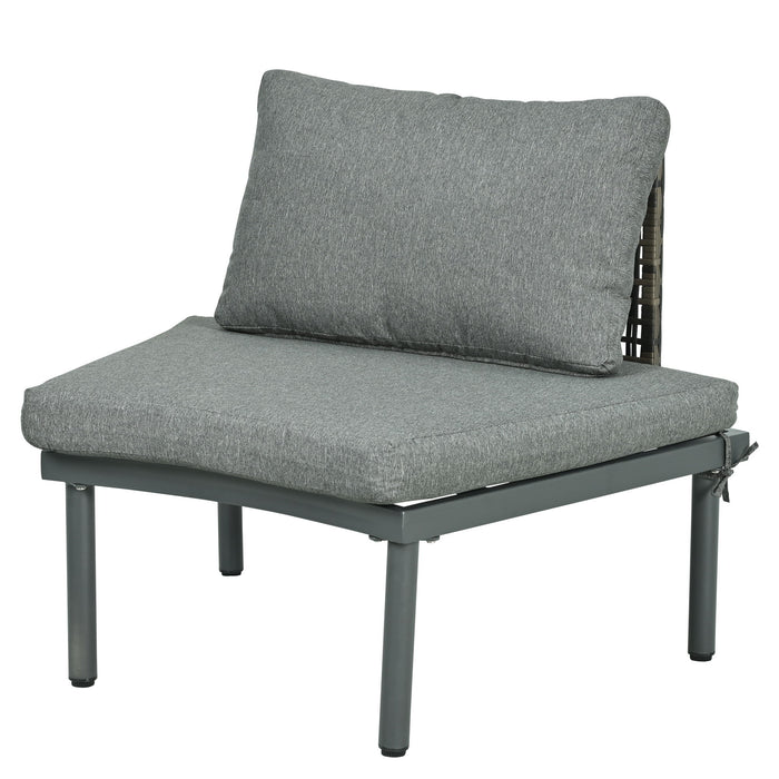 6 Piece Patio Set, Half Moon Outdoor Sectional Sofa With 2 High Low Coffee Tables, 4 Pillows & Cushions