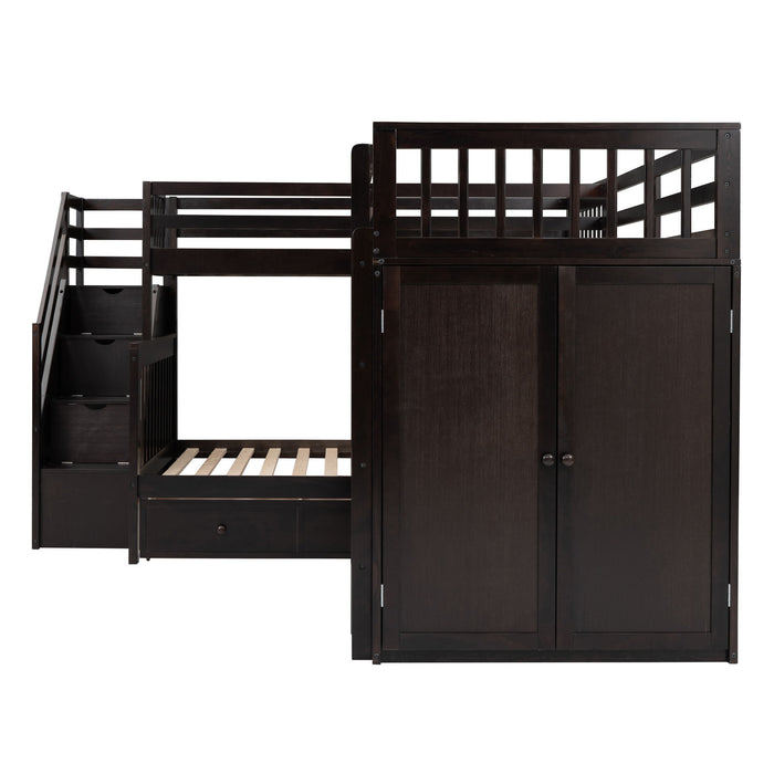 L Shaped Bunk Bed With 3 Drawers, Portable Desk And Wardrobe