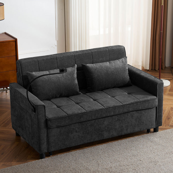 Loveseat Sofa Bed Sleeper With Reversible Backrest, Side Pockets, USB Ports, Phone Holder