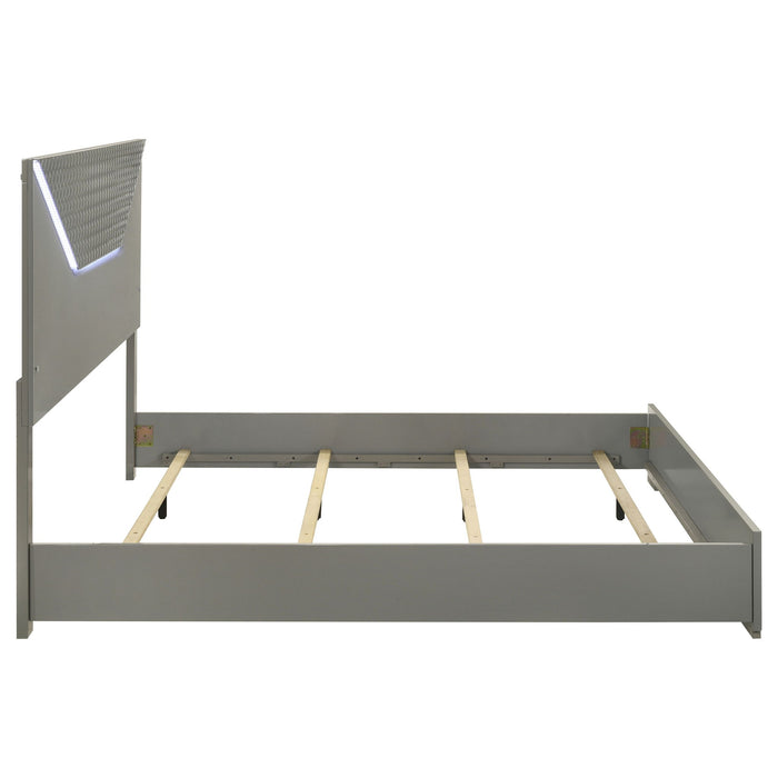 Ives Eastern King Panel Bed LED Headboard Grey High Gloss