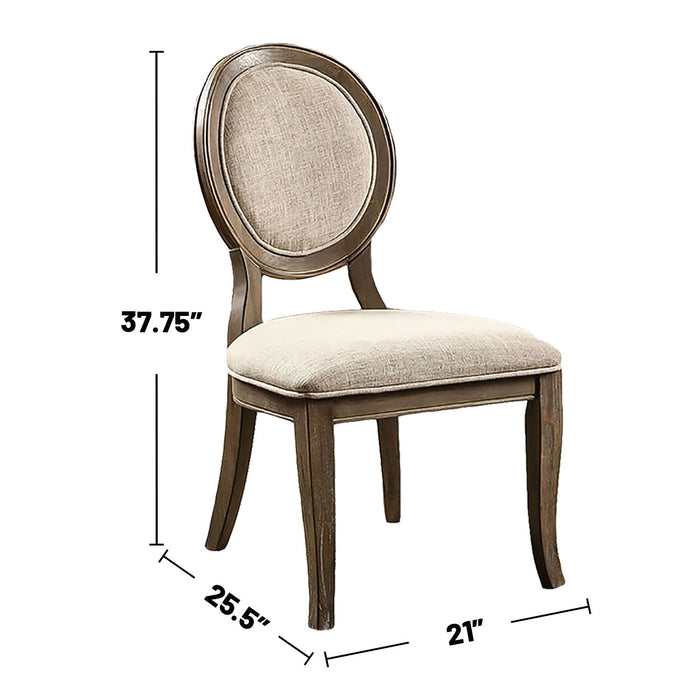 (Set of 2) Padded Beige Fabric Dining Chairs In Rustic Oak Finish