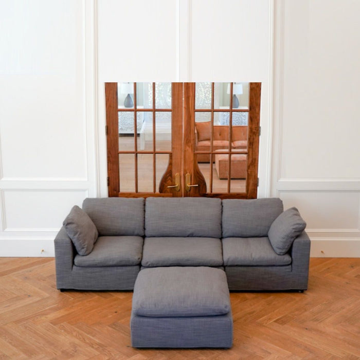 Modern Living Room Ottoman, Premium Fabric Upholstered Ottoman With Plush Seat Cushion