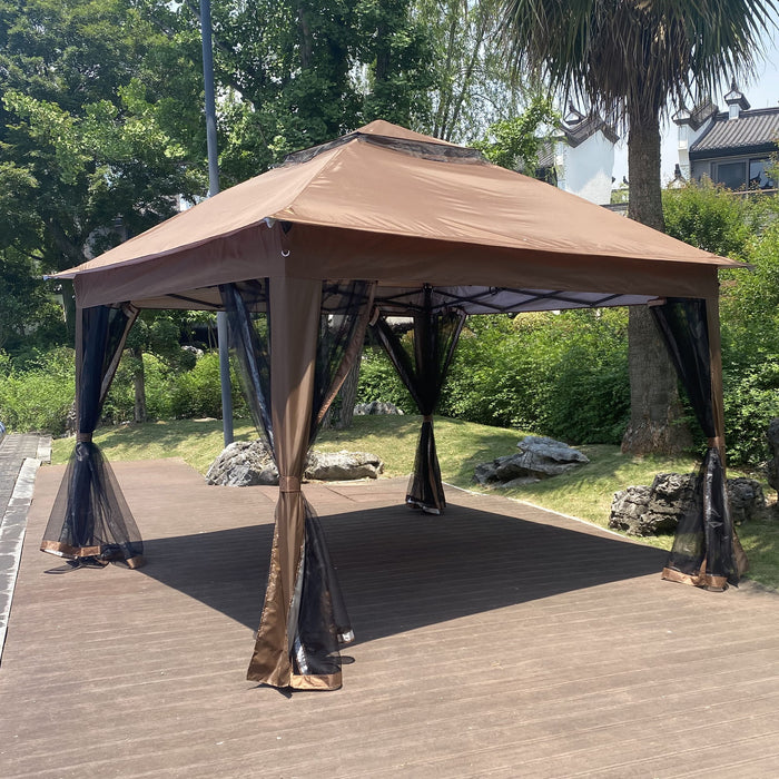 Outdoor Pop Up Gazebo Canopy With 2 Tier Soft Top And Removable Zipper Netting