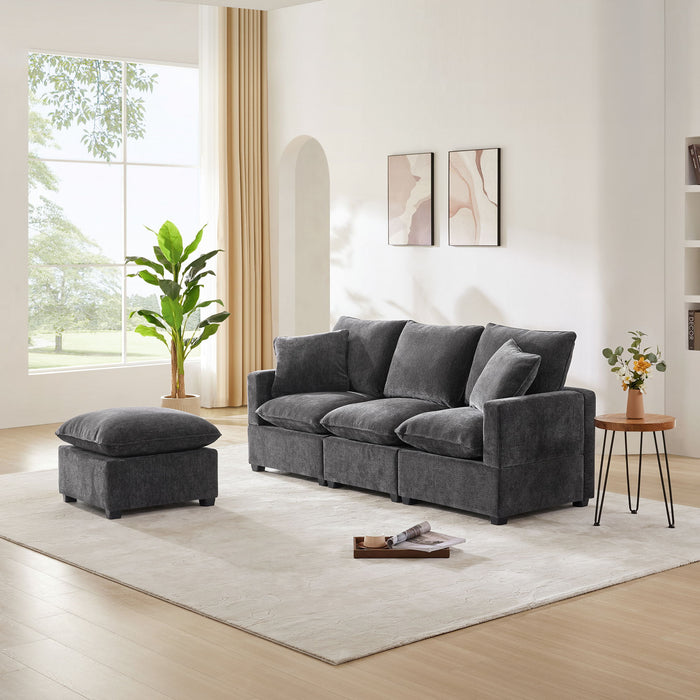 84 X 57" Modern Modular Sofa, 4 Seat Chenille Sectional Couch Set With 2 Pillows Included, Freely Combinable Indoor Funiture For Living Room, Apartment, Office, 2 Colors