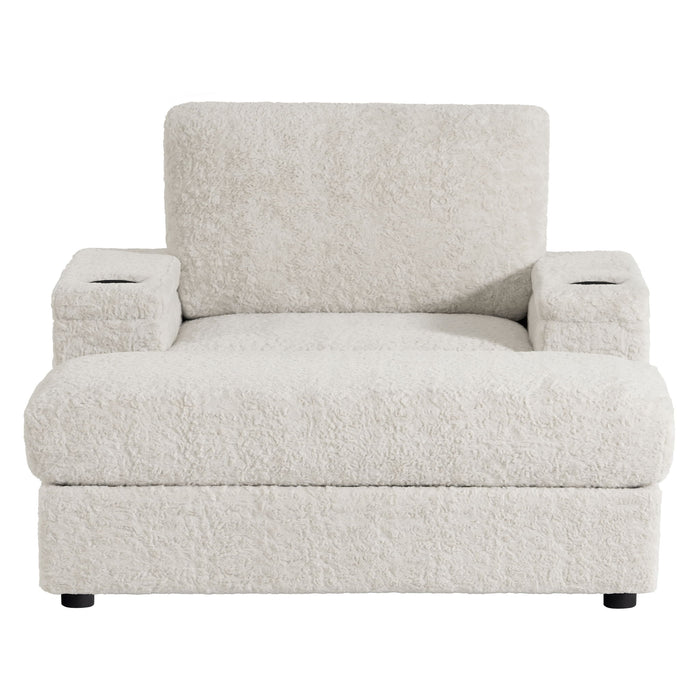 Oversized Chaise Lounge Indoor Rabbit Fur Sofa Bed With Storage Ottoman And Armrests Cup Holders With Deep Seat