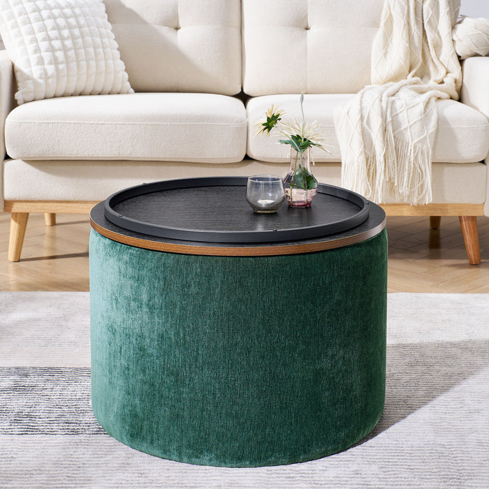 Classic 2 Piece Round Storage Ottoman Set With Drum Shaped Stool
